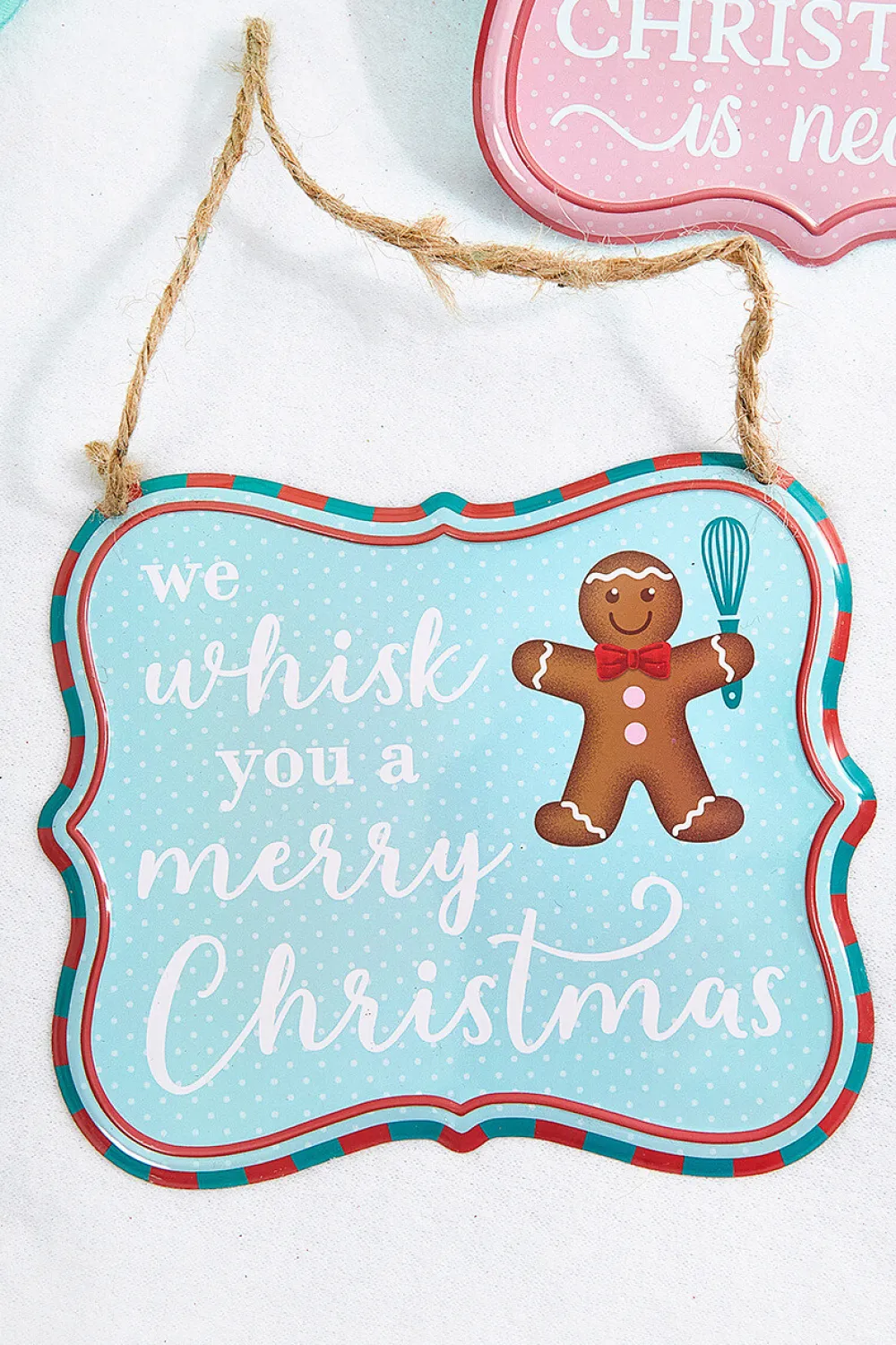 Decorator's Warehouse 7" x 6" Light Blue / Pink Christmas Embossed Sign > Santa'S Sweet Shoppe|Christmas Decor
