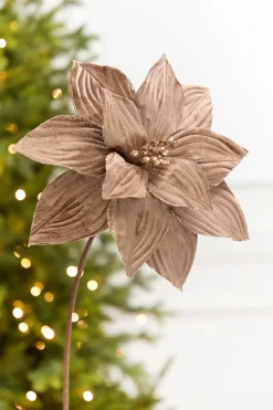 Decorator's Warehouse 22" x 11.5" Light Brown Velvet Glitter Poinsettia Stem > Sugar & Spice|Christmas Decor