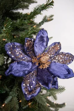 Decorator's Warehouse 24” x 11" Magnolia Stem - Midnight Blue with Gold Glitter > Nutcracker|Christmas Decor