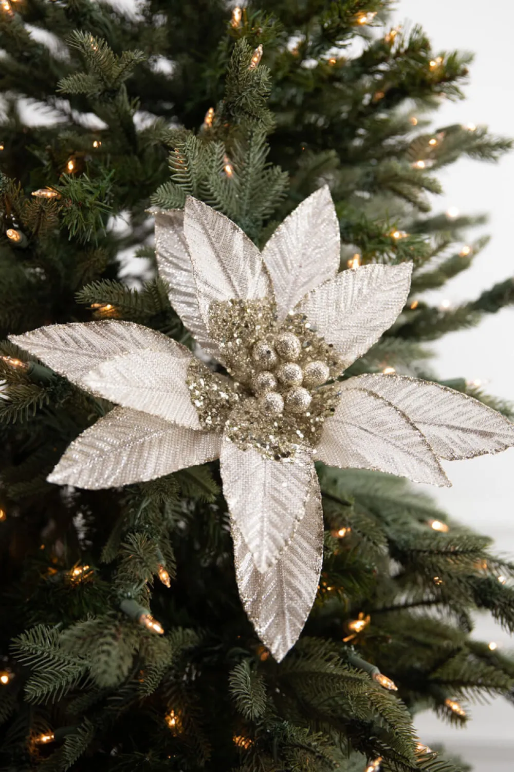 Decorator's Warehouse 22” x 13" Metallic Bead Poinsettia Stem > Christmas Decor|Natural Elegance