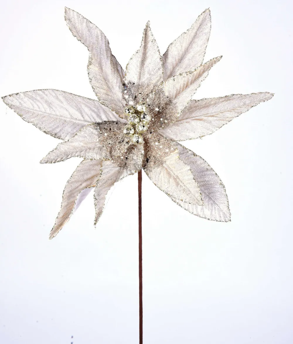 Decorator's Warehouse 22” x 13" Metallic Bead Poinsettia Stem > Christmas Decor|Natural Elegance