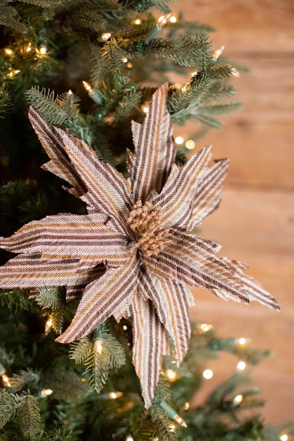 Decorator's Warehouse 22” x 15" Natural Brown Striped Poinsettia Stem > Winter Woodland|Christmas Flowers