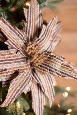 Decorator's Warehouse 22” x 15" Natural Brown Striped Poinsettia Stem > Winter Woodland|Christmas Flowers