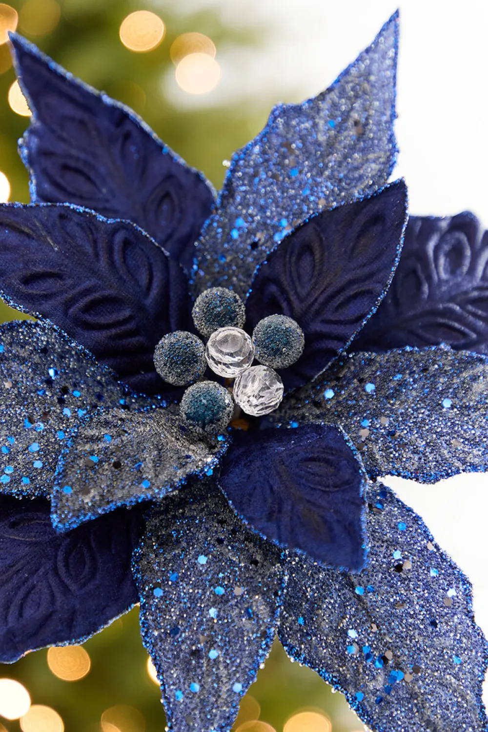 Decorator's Warehouse 24" x 10" Navy Glitter Edge & Bead Poinsettia Stem > Nutcracker|Christmas Decor