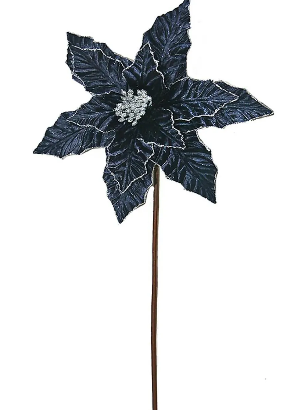 Decorator's Warehouse 24” x 12.5" Navy Glitter Edge Velvet Poinsettia Stem > Christmas Sale|Christmas Decor