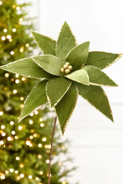 Decorator's Warehouse 20" x 15" Olive Velvet Glitter Poinsettia Stem > Sage & Pearl|2026 New Additions