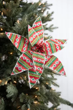 Decorator's Warehouse 22” x 12" Patterned Poinsettia Stem > Christmas Decor|Christmas Flowers