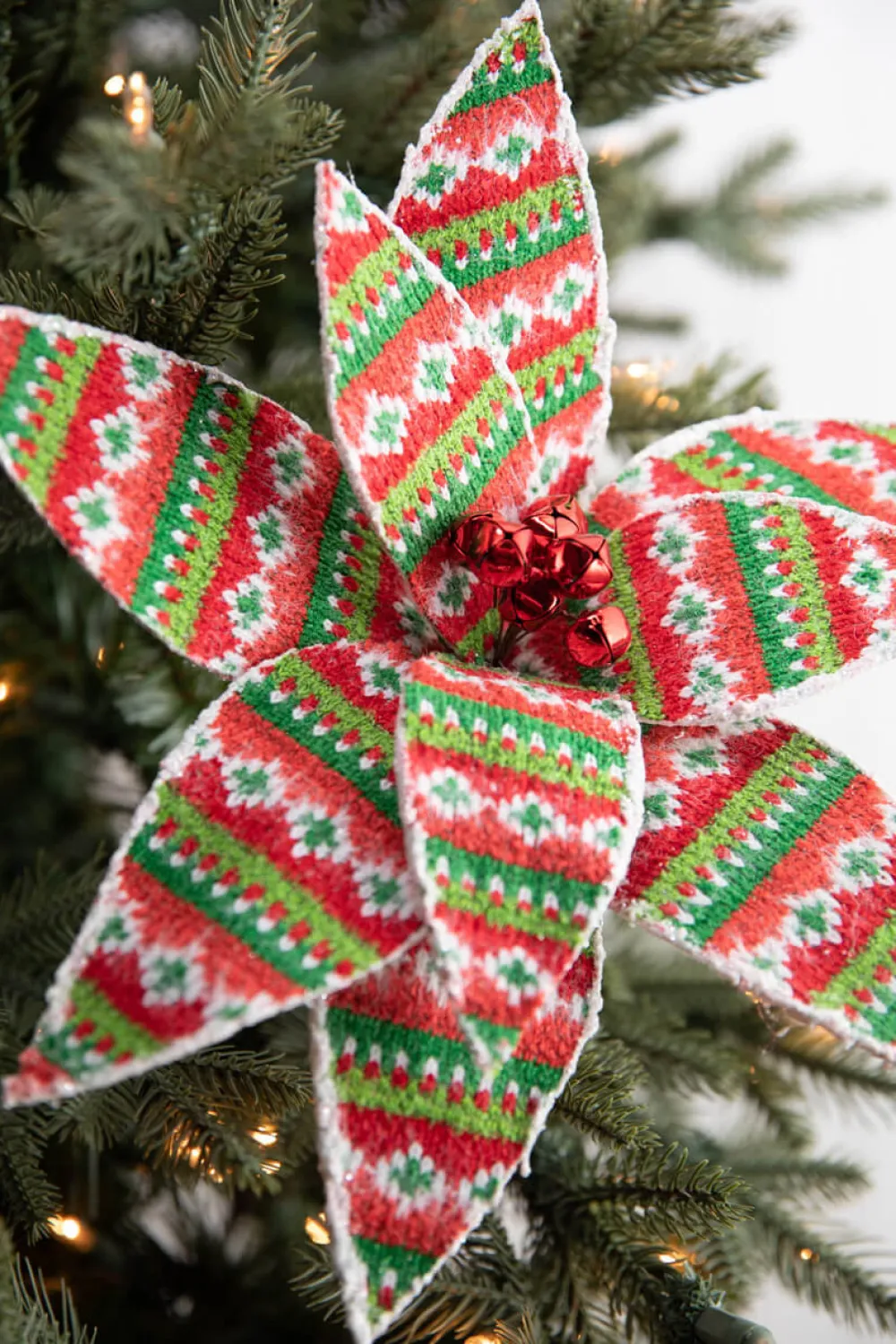 Decorator's Warehouse 22” x 12" Patterned Poinsettia Stem > Christmas Decor|Christmas Flowers