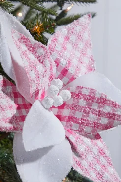 Decorator's Warehouse 19" x 12" Pink & White Checkered Poinsettia Pick > Santa'S Sweet Shoppe|Christmas Flowers