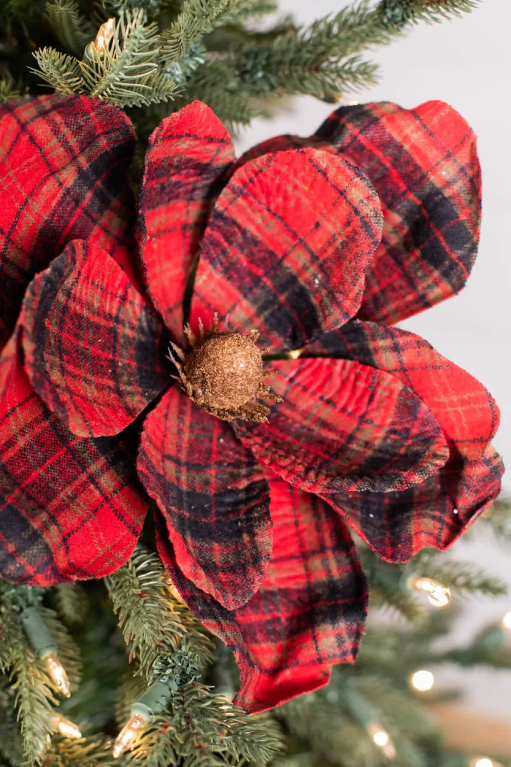 Decorator's Warehouse 22” x 11" Plaid Magnolia Stem > Christmas Sale|Christmas Decor