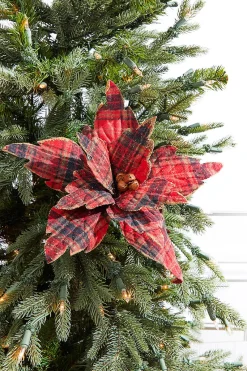 Decorator's Warehouse 22" x 14" Plaid Poinsettia Stem > Farmhouse|Christmas Flowers