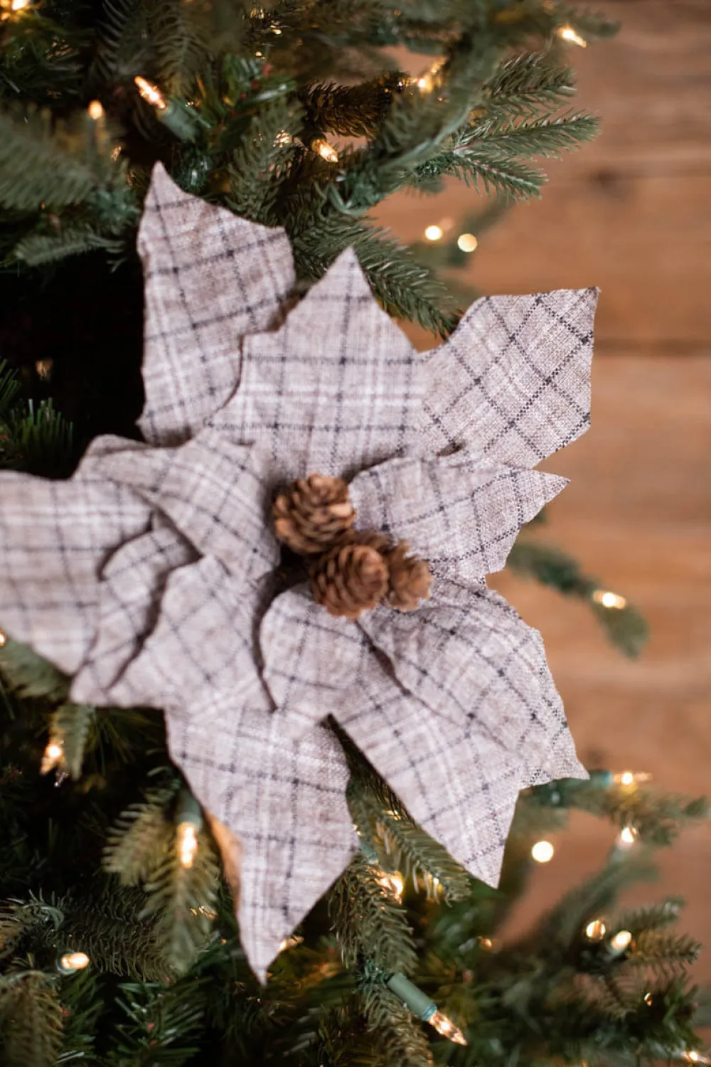 Decorator's Warehouse 18” x 13" Plaid Poinsettia Stem > Winter Woodland|Christmas Flowers