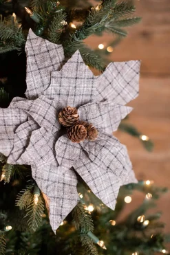 Decorator's Warehouse 18” x 13" Plaid Poinsettia Stem > Winter Woodland|Christmas Flowers