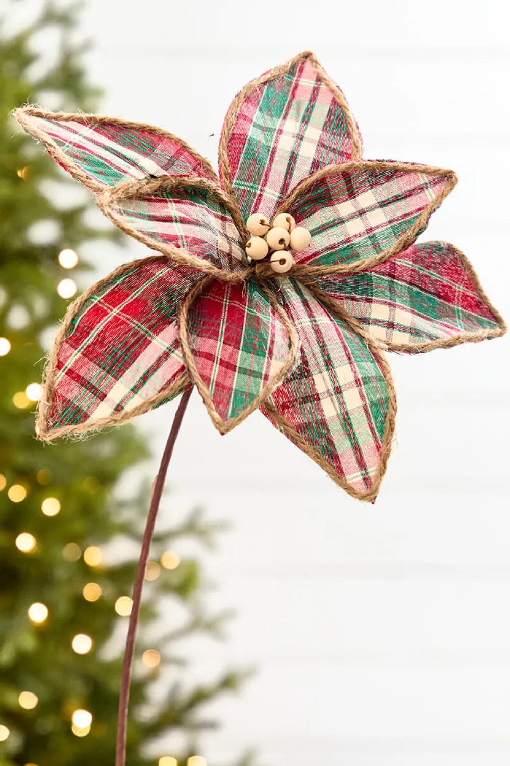 Decorator's Warehouse 19" x 12" Plaid Poinsettia Stem > Farmhouse|2026 New Additions