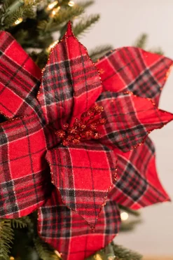 Decorator's Warehouse 22” x 13” Plaid Poinsettia Stem Red > Cardinal|Christmas Sale