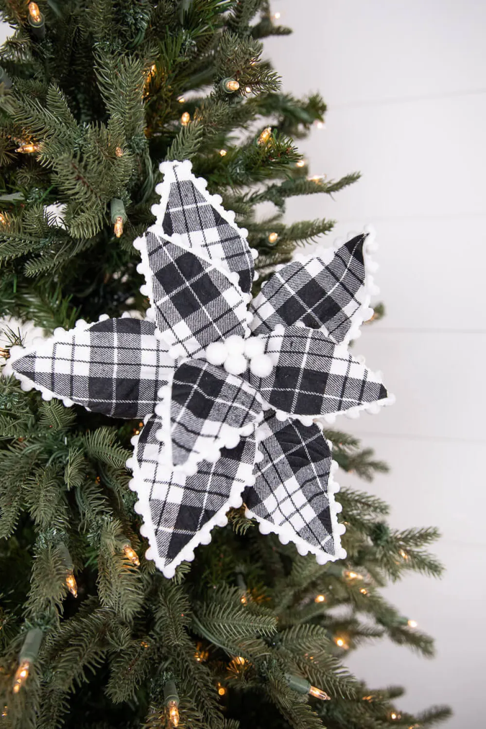 Decorator's Warehouse 17” x 12" Plaid Ricrac Poinsettia Stem > Christmas Sale|Christmas Flowers