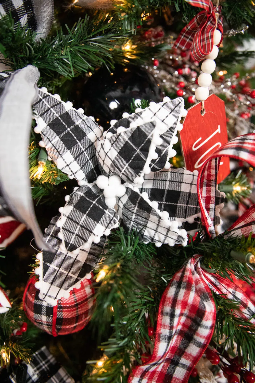 Decorator's Warehouse 17” x 12" Plaid Ricrac Poinsettia Stem > Christmas Sale|Christmas Flowers