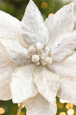 Decorator's Warehouse 21" x 10.5" Platinum Glitter Poinsettia Stem > Christmas Decor|Natural Elegance