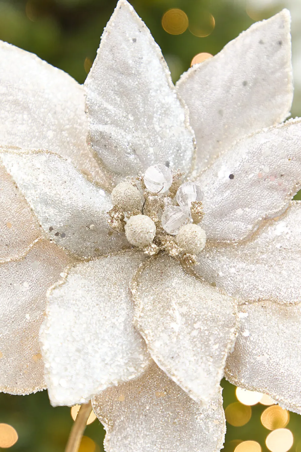 Decorator's Warehouse 21" x 10.5" Platinum Glitter Poinsettia Stem > Christmas Decor|Natural Elegance