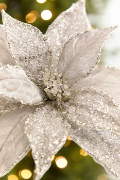 Decorator's Warehouse 20" x 11” Platinum Poinsettia Stem > Christmas Decor|Natural Elegance