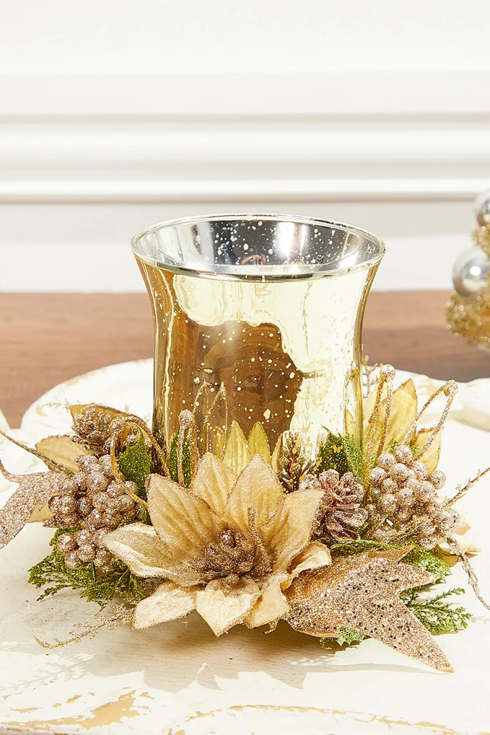 Decorator's Warehouse 6" x 8" Poinsettia Centerpiece > Gold & Champagne|Natural Elegance