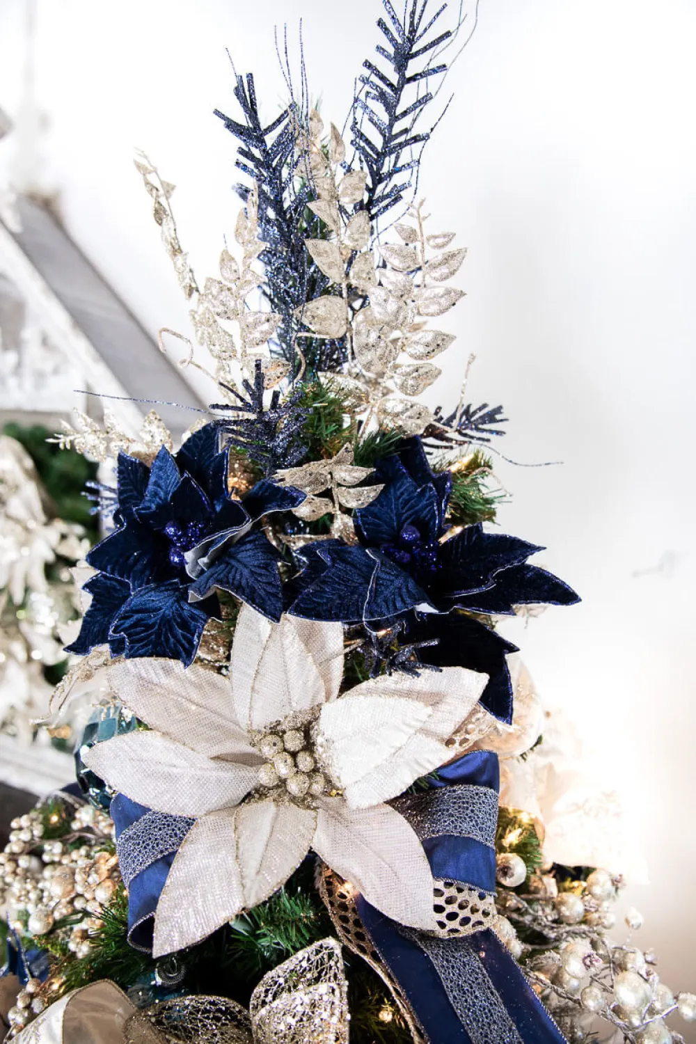 Decorator's Warehouse 24” x 11" Poinsettia Stem - Midnight Blue > Nutcracker|Christmas Decor