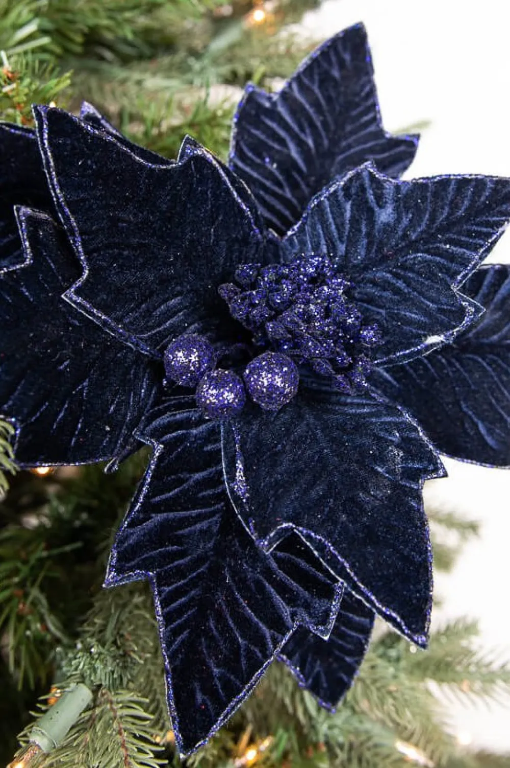Decorator's Warehouse 24” x 11" Poinsettia Stem - Midnight Blue > Nutcracker|Christmas Decor