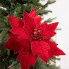 Decorator's Warehouse 24” x 11" Poinsettia Stem - Red with Red Glitter > Cardinal|Christmas Decor