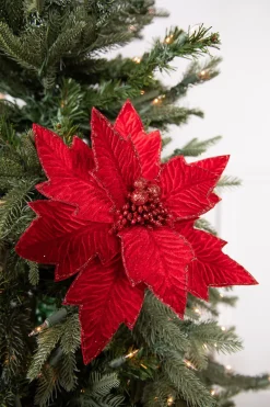 Decorator's Warehouse 24” x 11" Poinsettia Stem - Red with Red Glitter > Cardinal|Christmas Decor