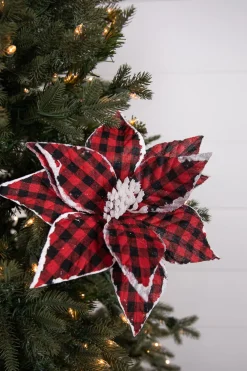 Decorator's Warehouse 22” x 11" Red and Black Plaid Poinsettia Stem > Cardinal|Christmas Sale