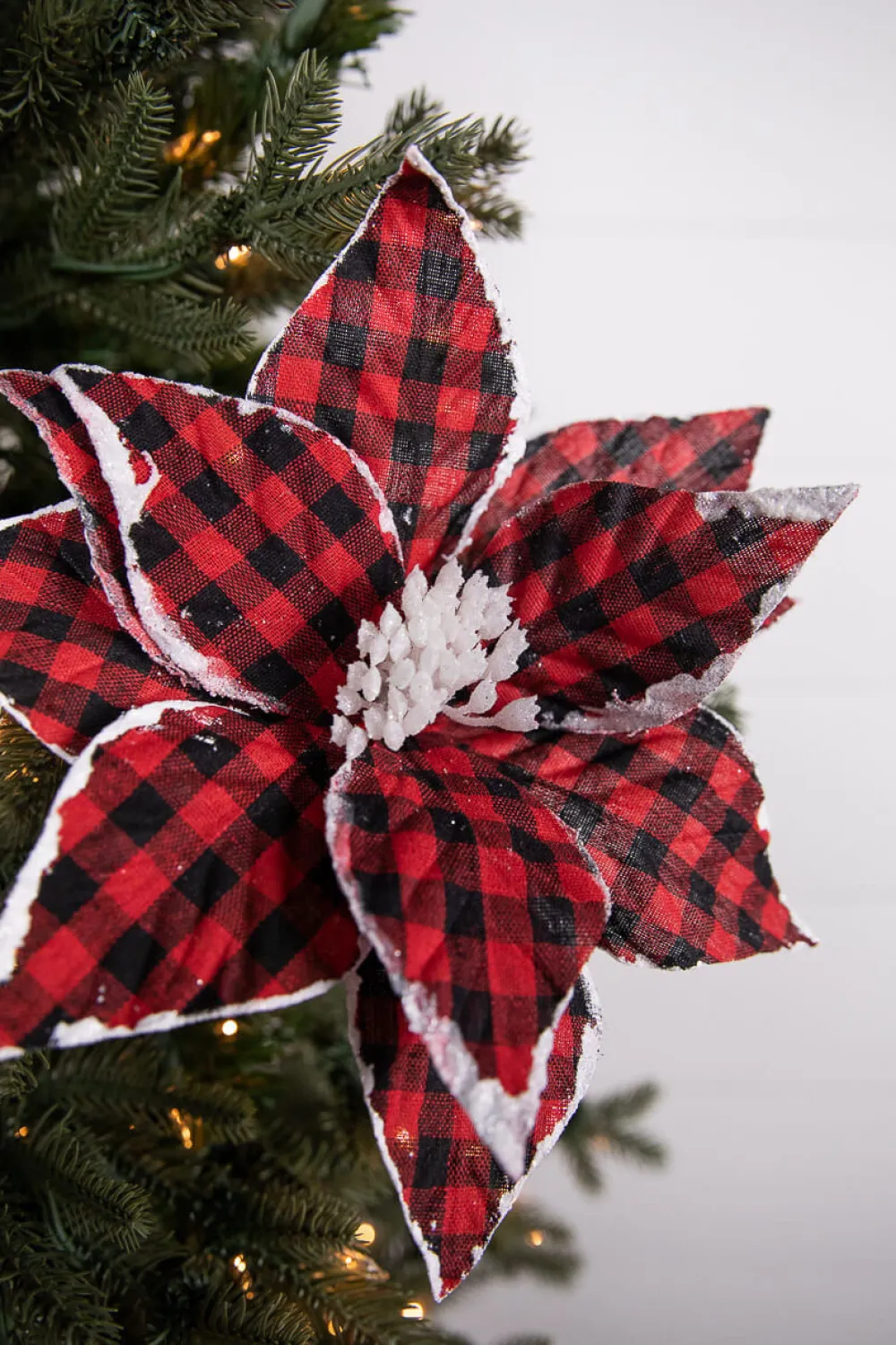 Decorator's Warehouse 22” x 11" Red and Black Plaid Poinsettia Stem > Cardinal|Christmas Sale