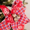 Decorator's Warehouse 22” x 11” Red and Blue Plaid Poinsettia Stem > Patriotic Decor|Patriotic Decor