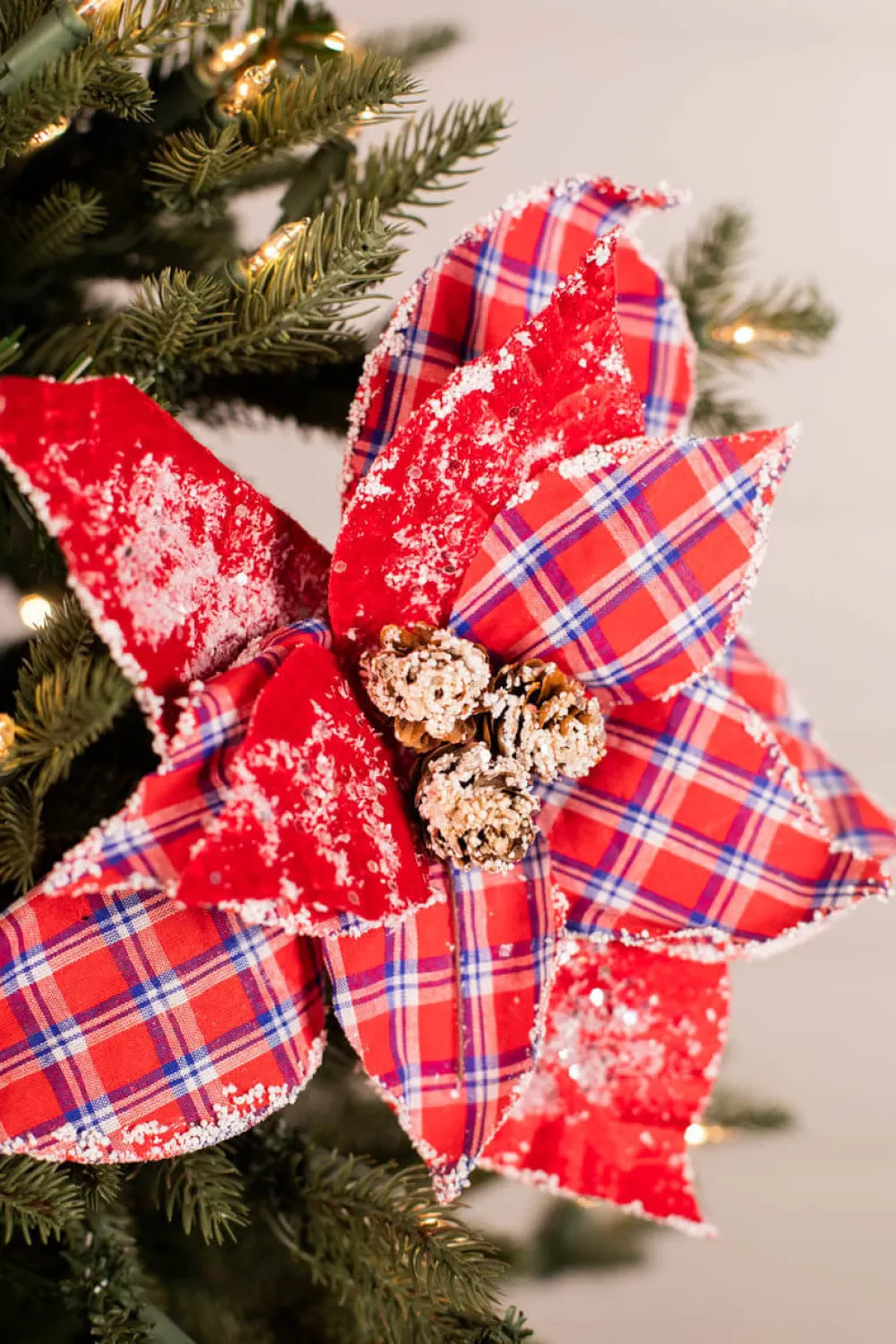 Decorator's Warehouse 22” x 11” Red and Blue Plaid Poinsettia Stem > Patriotic Decor|Patriotic Decor
