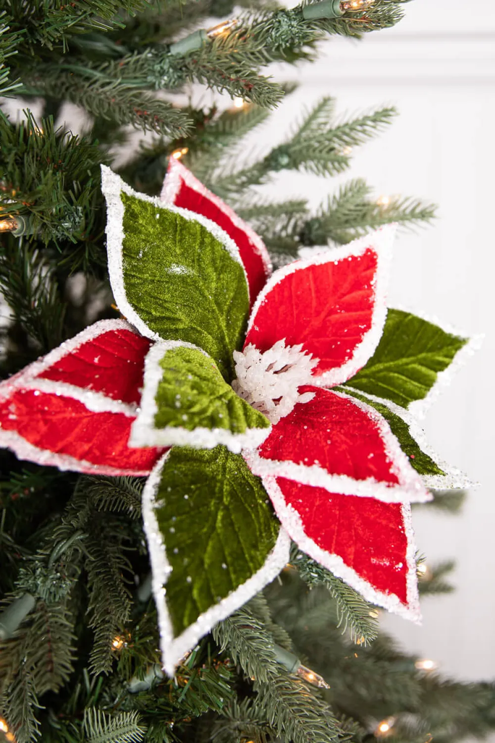 Decorator's Warehouse 22” x 11.5" Red and Green Poinsettia Stem > Christmas Decor|Christmas Flowers