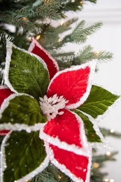 Decorator's Warehouse 22” x 11.5" Red and Green Poinsettia Stem > Christmas Decor|Christmas Flowers