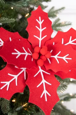 Decorator's Warehouse 22” x 11" Red and White Poinsettia Stem with Red Berries > Christmas Decor|Christmas Flowers