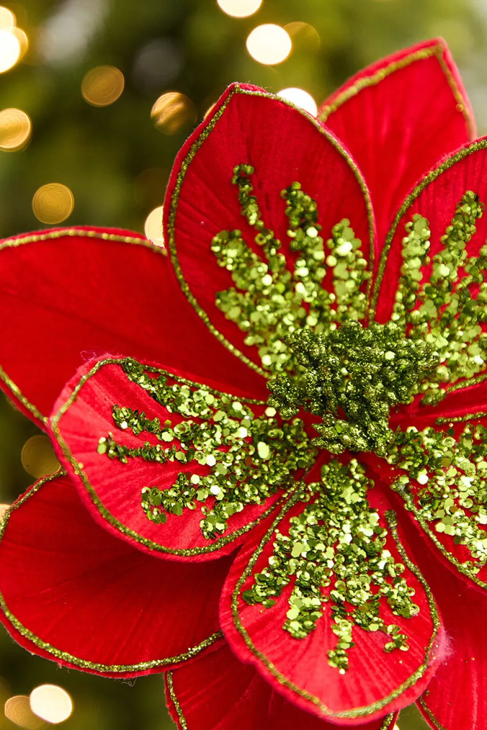 Decorator's Warehouse 22" x 11" Red & Apple Green Glitter Poinsettia Stem > Christmas Decor|Retro Brites