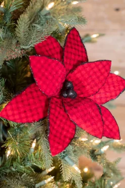 Decorator's Warehouse 24” x 14" Red/Black Buffalo Check Velvet Poinsettia Stem > Farmhouse|Christmas Sale