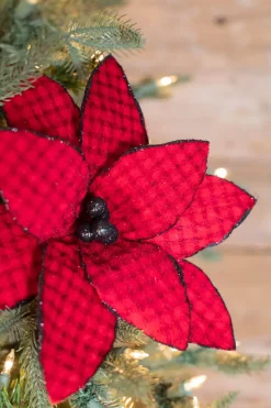 Decorator's Warehouse 24” x 14" Red/Black Buffalo Check Velvet Poinsettia Stem > Farmhouse|Christmas Sale
