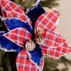 Decorator's Warehouse 22” x 11" Red & Blue Plaid Poinsettia Stem > Patriotic Decor|Patriotic Decor