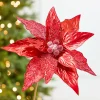 Decorator's Warehouse 24" x 10" Red Glitter Edge & Bead Poinsettia Stem > Nutcracker|Christmas Decor