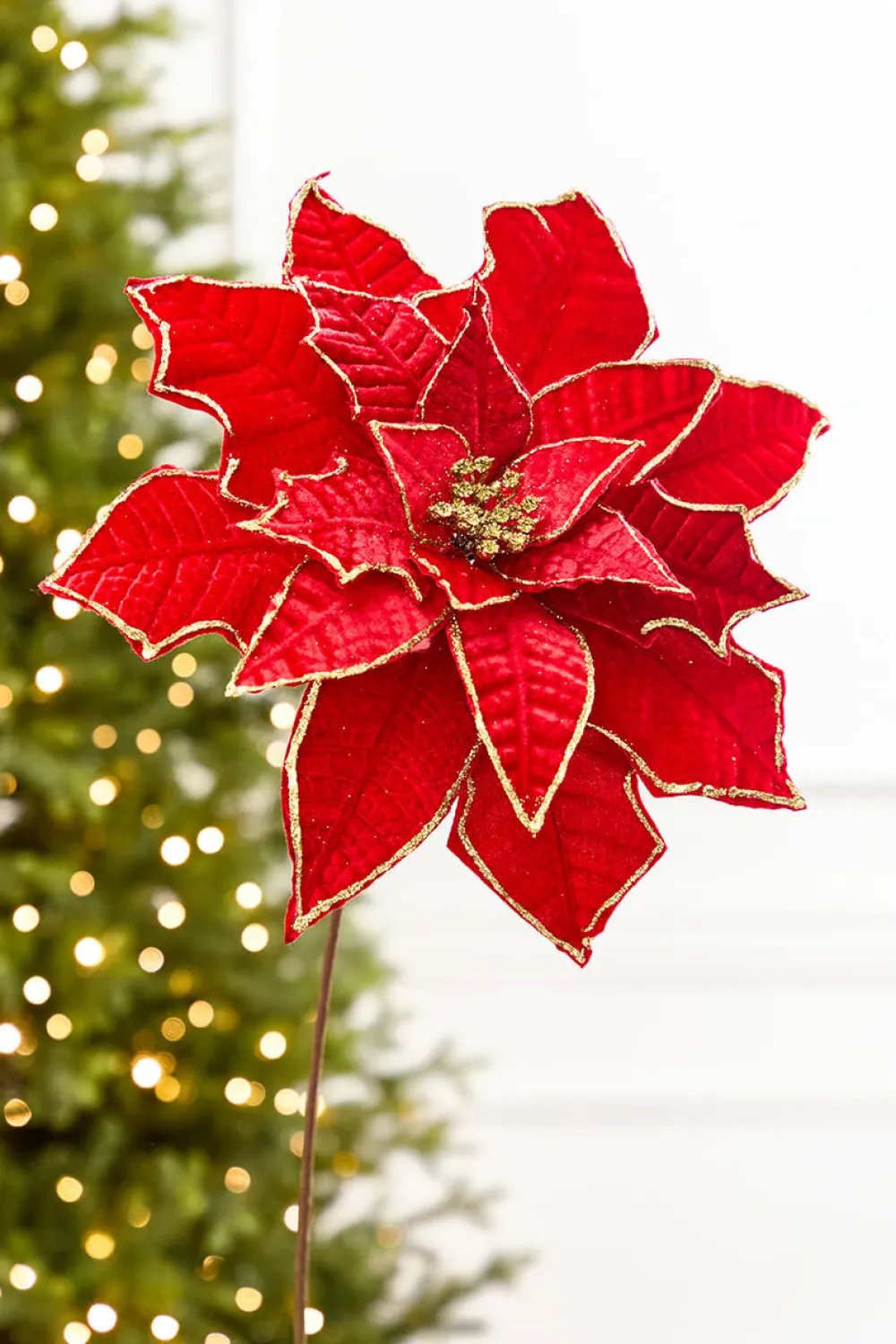 Decorator's Warehouse 19" x 14" Red & Gold Poinsettia Stem > 2026 New Additions|Classic Christmas