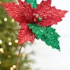 Decorator's Warehouse 19" x 12" Red & Green Glitter Poinsettia Stem > Traditional|Christmas Sale