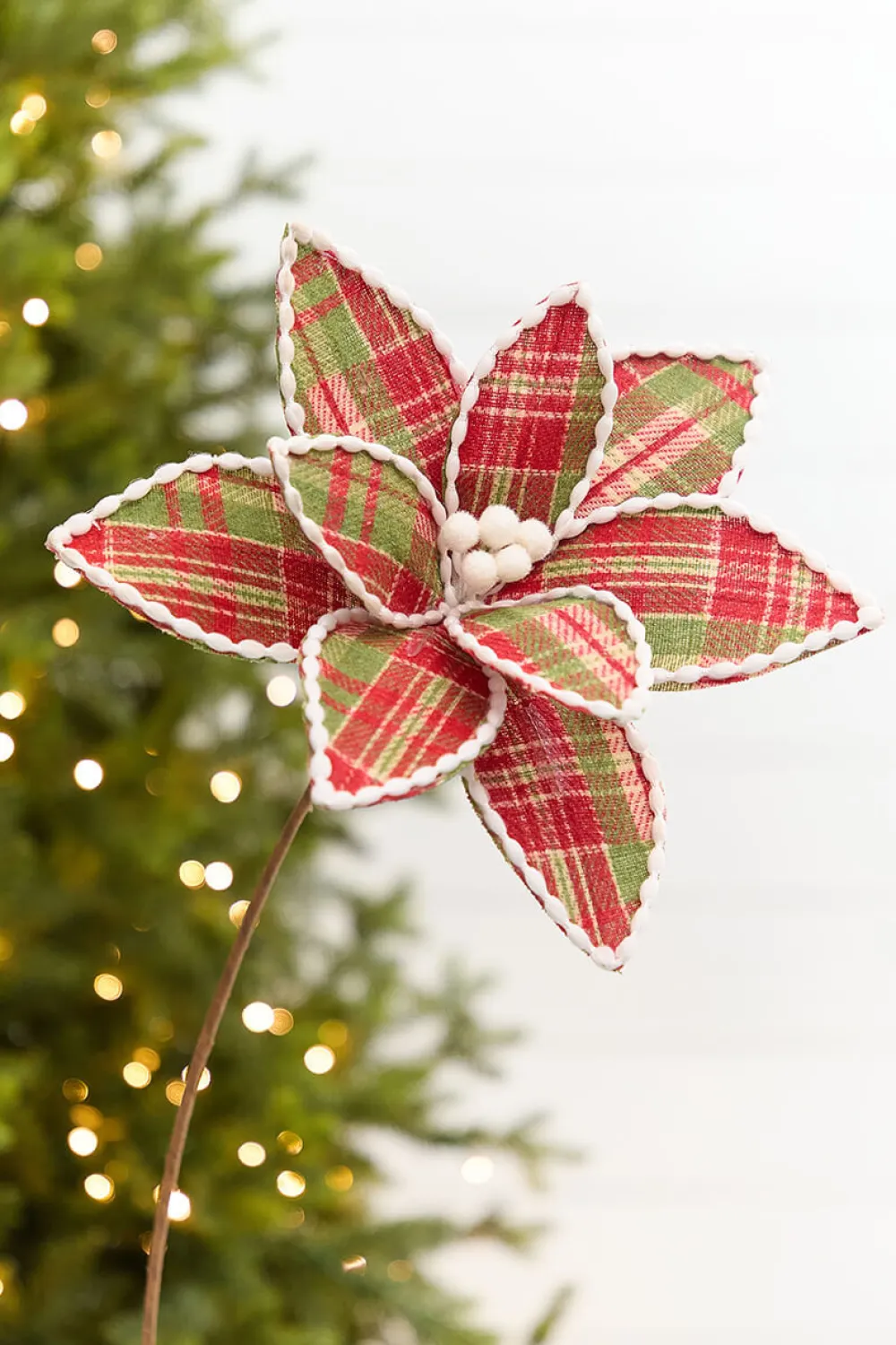 Decorator's Warehouse 19" x 12" Red & Green Plaid Poinsettia Pick > Farmhouse|Christmas Flowers