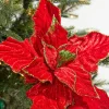 Decorator's Warehouse 13” x 12" Red & Green Velvet Poinsettia Stem > Christmas Decor|Storyville