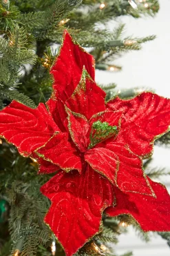 Decorator's Warehouse 13” x 12" Red & Green Velvet Poinsettia Stem > Christmas Decor|Storyville