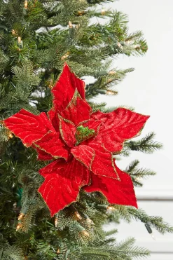 Decorator's Warehouse 13” x 12" Red & Green Velvet Poinsettia Stem > Christmas Decor|Storyville