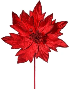 Decorator's Warehouse 22” x 10.5" Red Metallic Glitter Edge Poinsettia Stem > Nutcracker|Christmas Decor