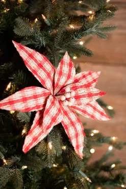 Decorator's Warehouse 22” x 12.5" Red/Natural Check Poinsettia Stem > Cardinal|Christmas Sale