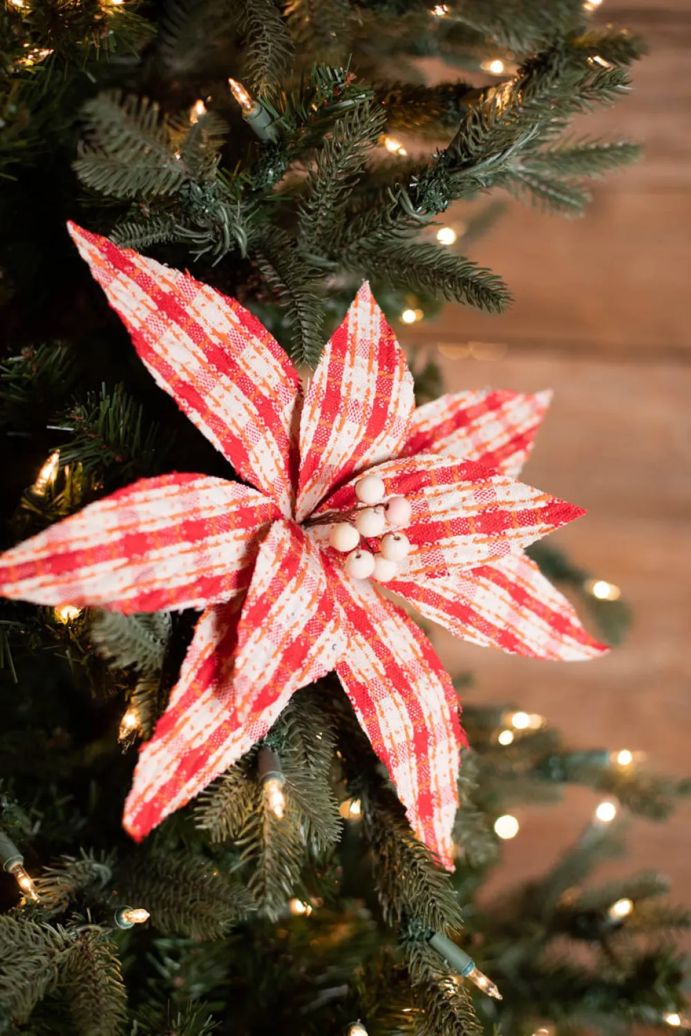 Decorator's Warehouse 22” x 12.5" Red/Natural Check Poinsettia Stem > Cardinal|Christmas Sale